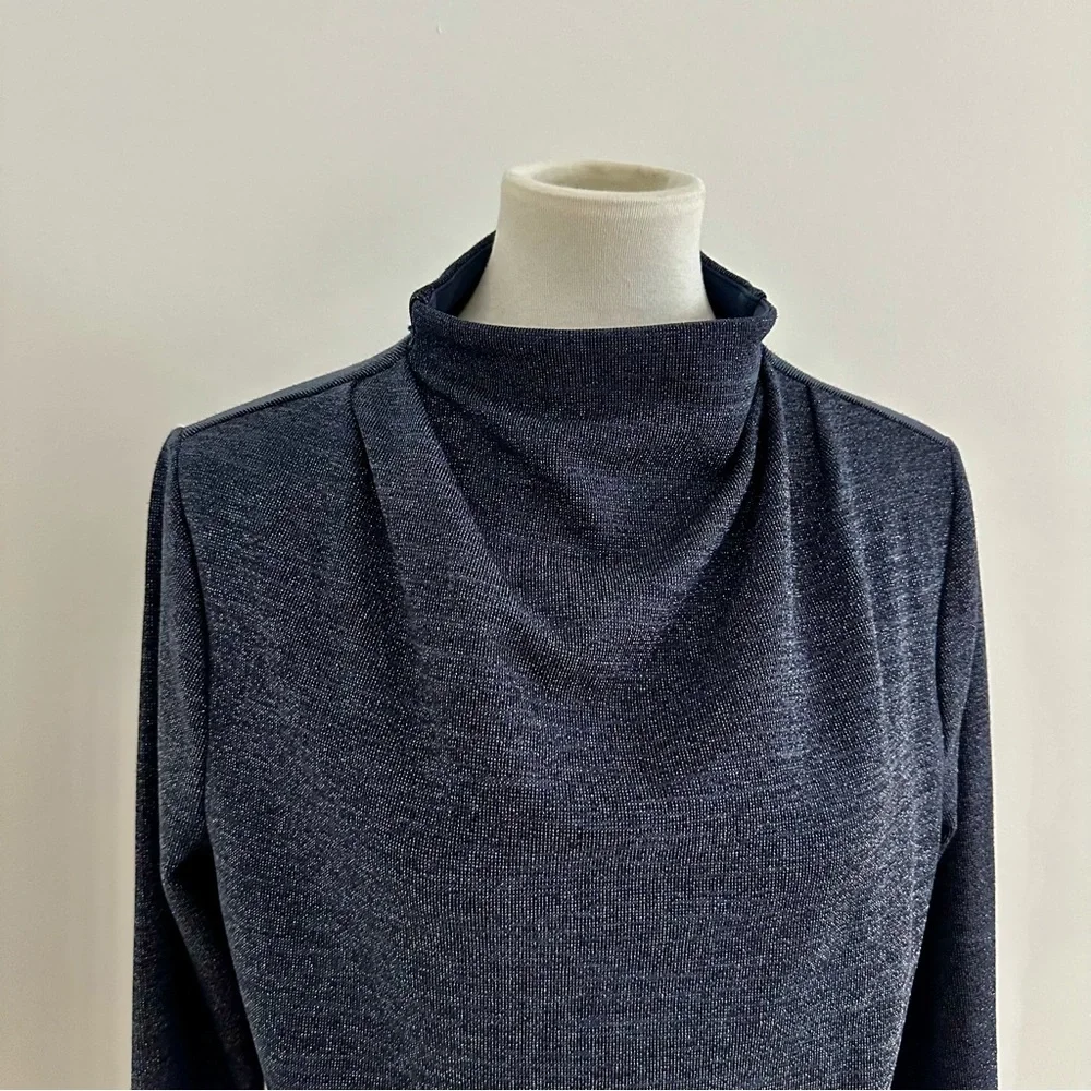 Ann Taylor Navy Sparkle Mock Turtleneck Long Sleeve Size Large